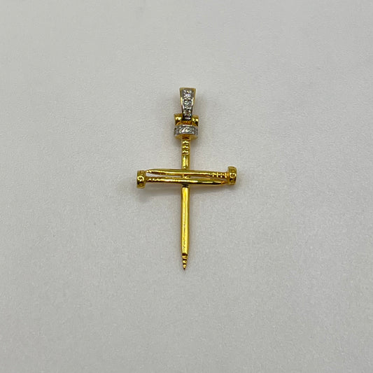 10k Gold Diamond Nail Cross Pendant