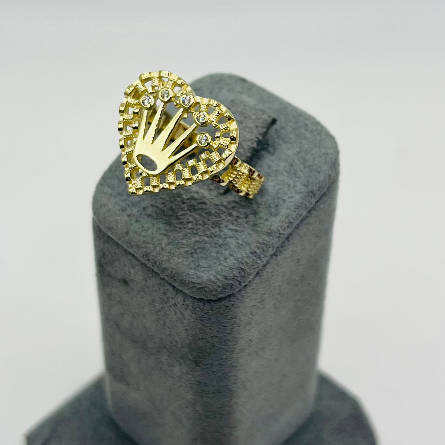 10k Gold Rx Heart CZ Crown Rx Band Ring