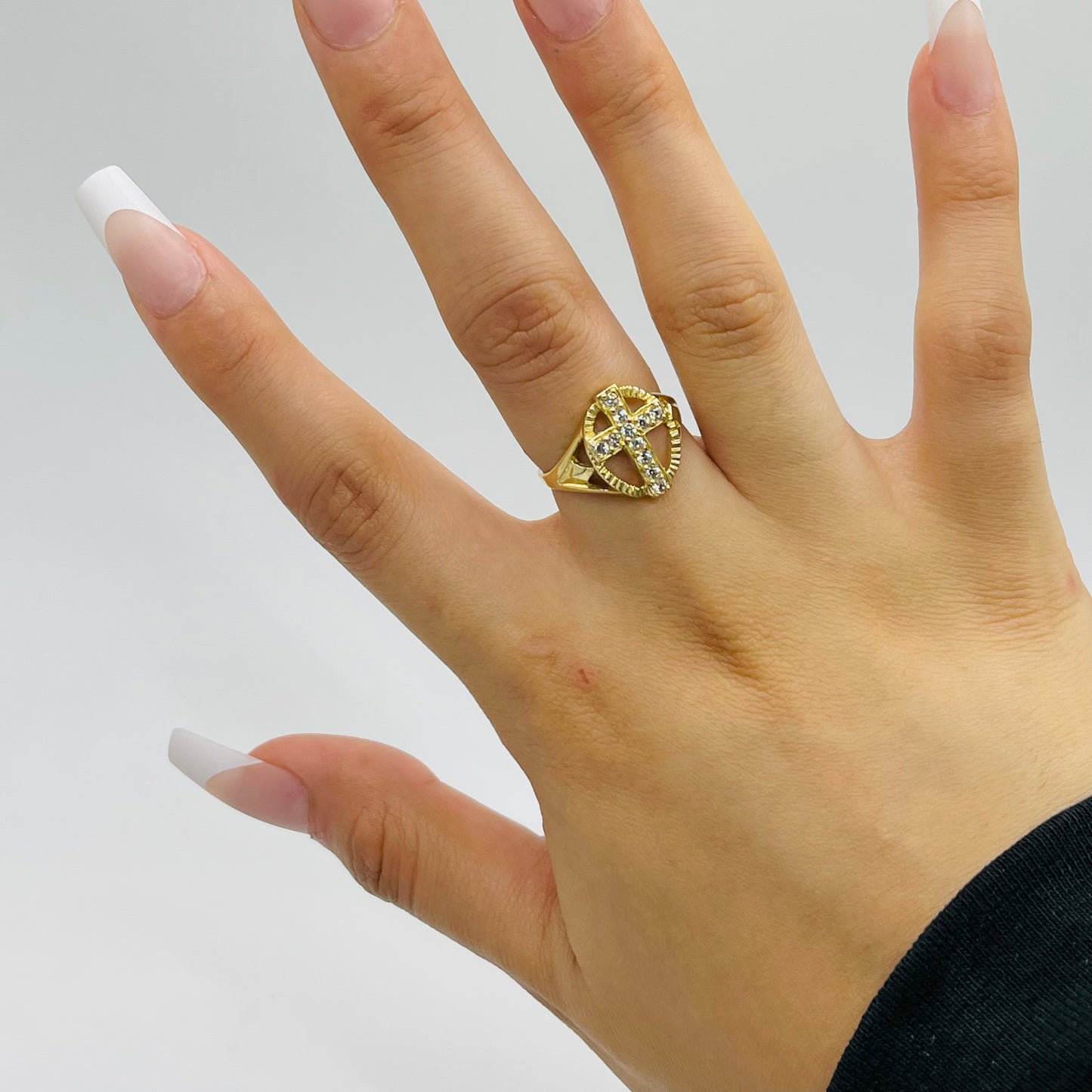 10K Gold Oval Cross CZ Ring