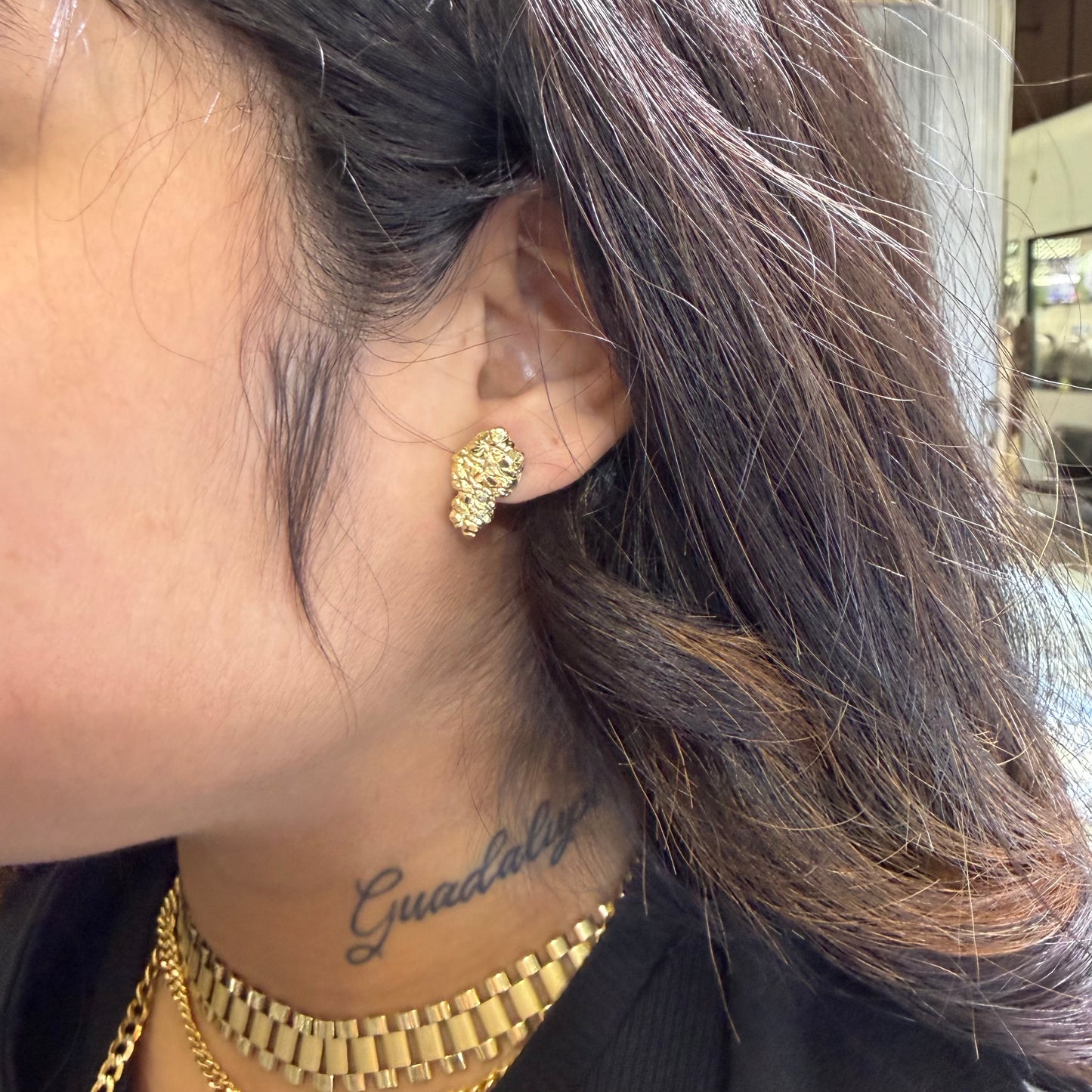 14K Gold Nugget Shaped Earrings