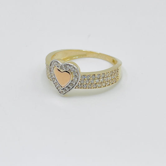 10K Gold CZ Heart with Wide Band