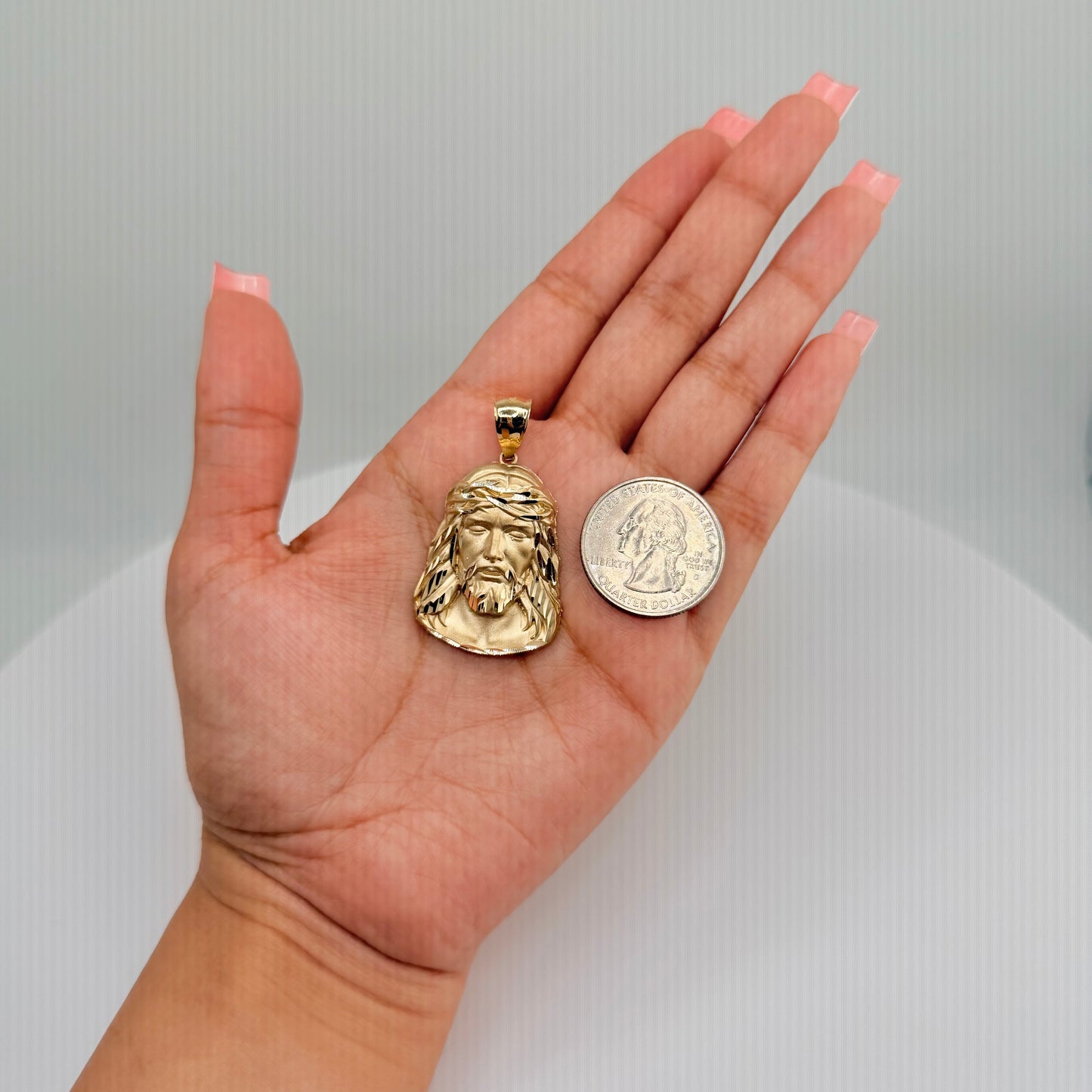 10k Gold Jesus Matte Pendant (L)