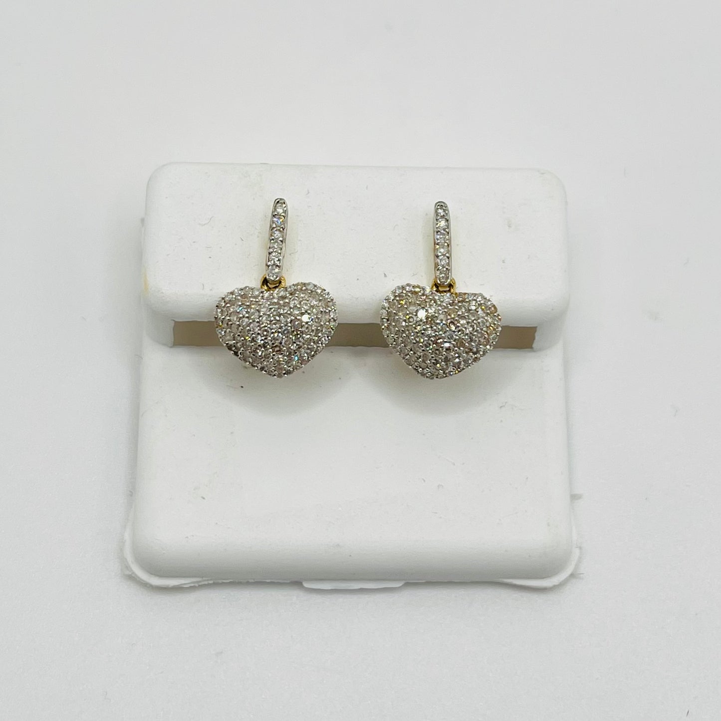 10k Gold Diamond Dangling Heart Stud Earrings