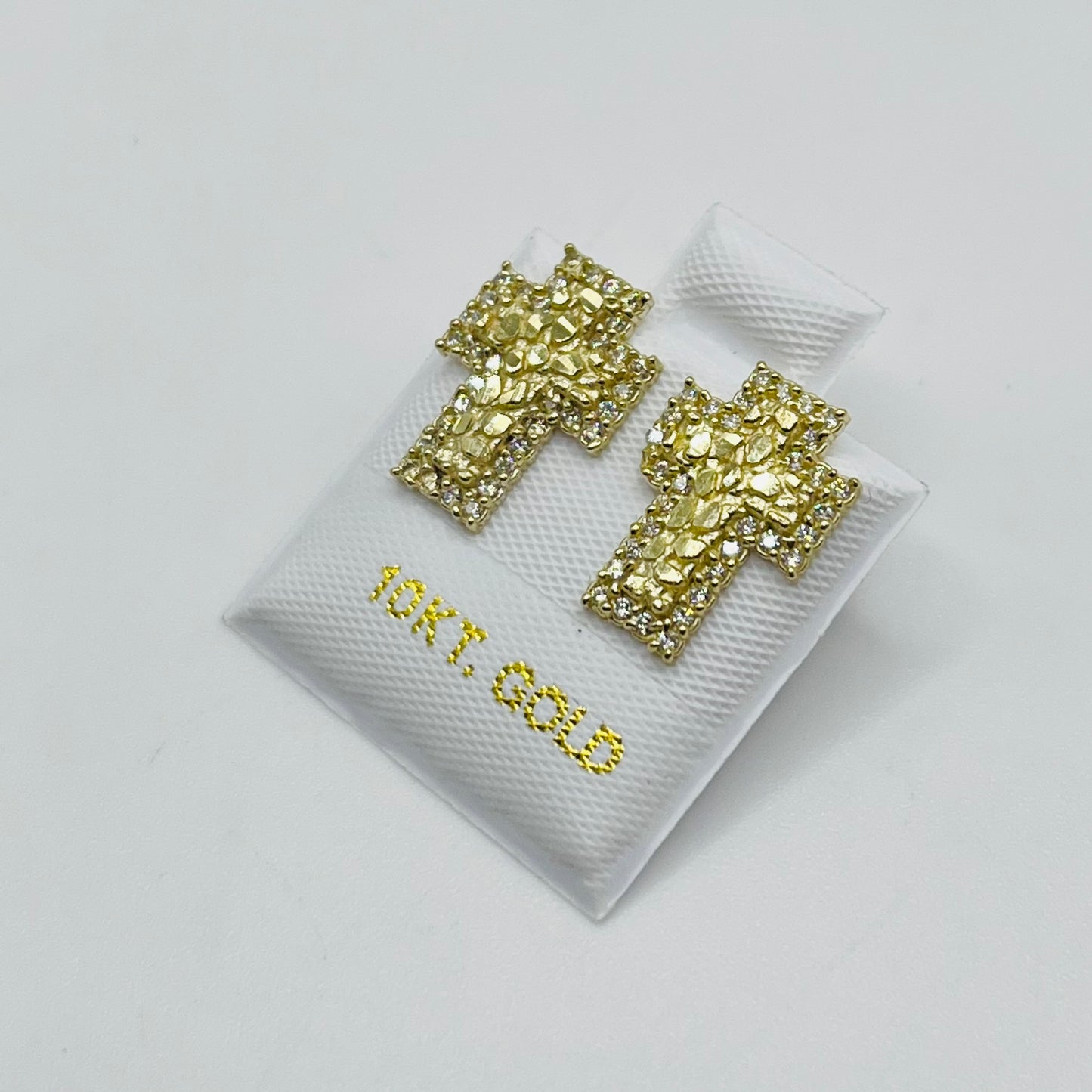 10k Gold Nugget CZ Cross Earrings