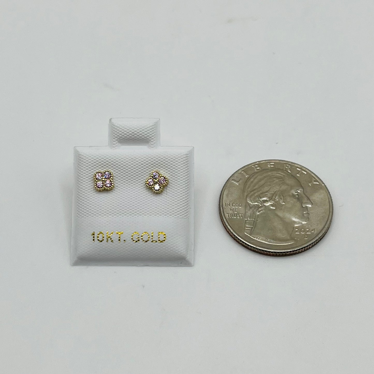 10K Gold Micro Pink Clover CZ Earrings (4mm)