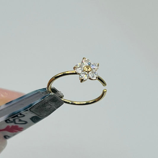 14K Gold CZ White Flower Nose Ring Hoop