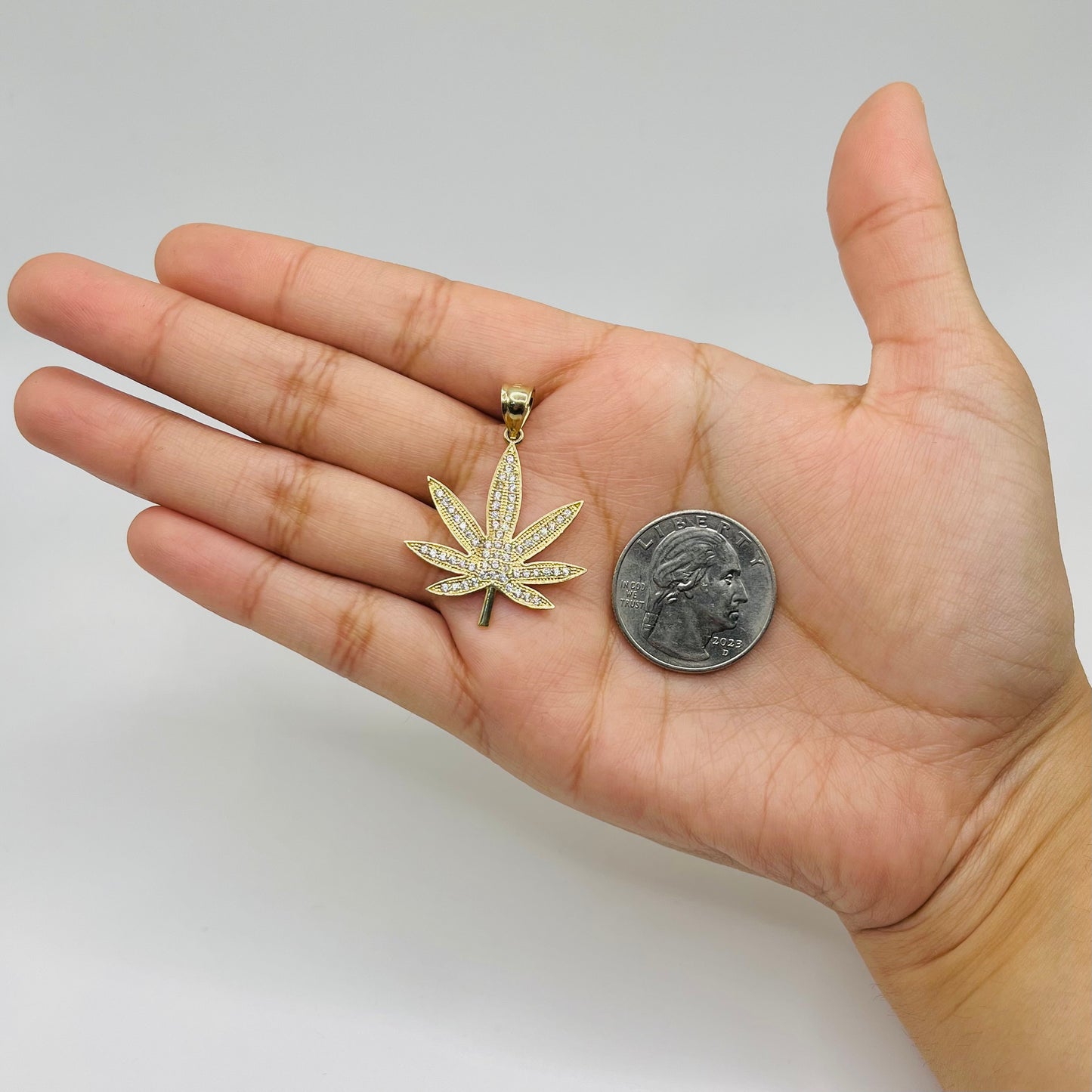10k Gold Cz Weed Pendant