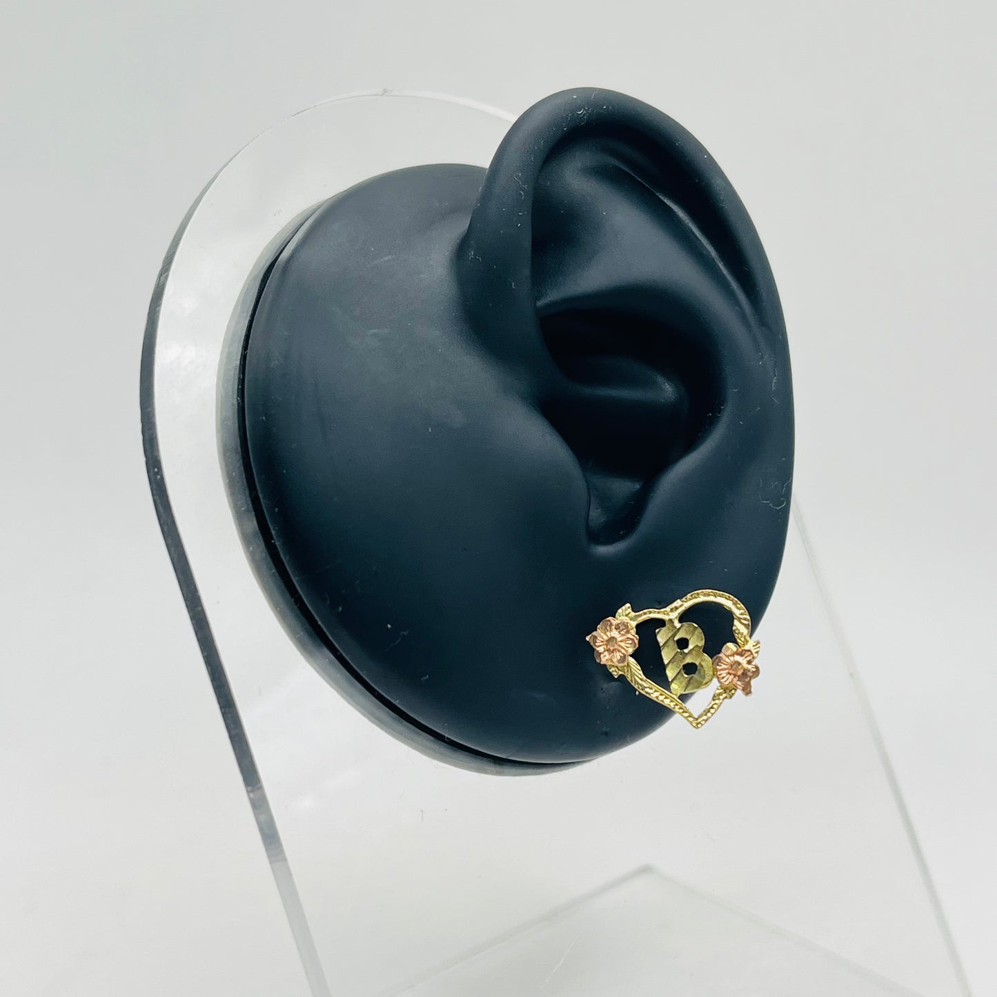 10K Gold Heart with Roses Initial Earrings
