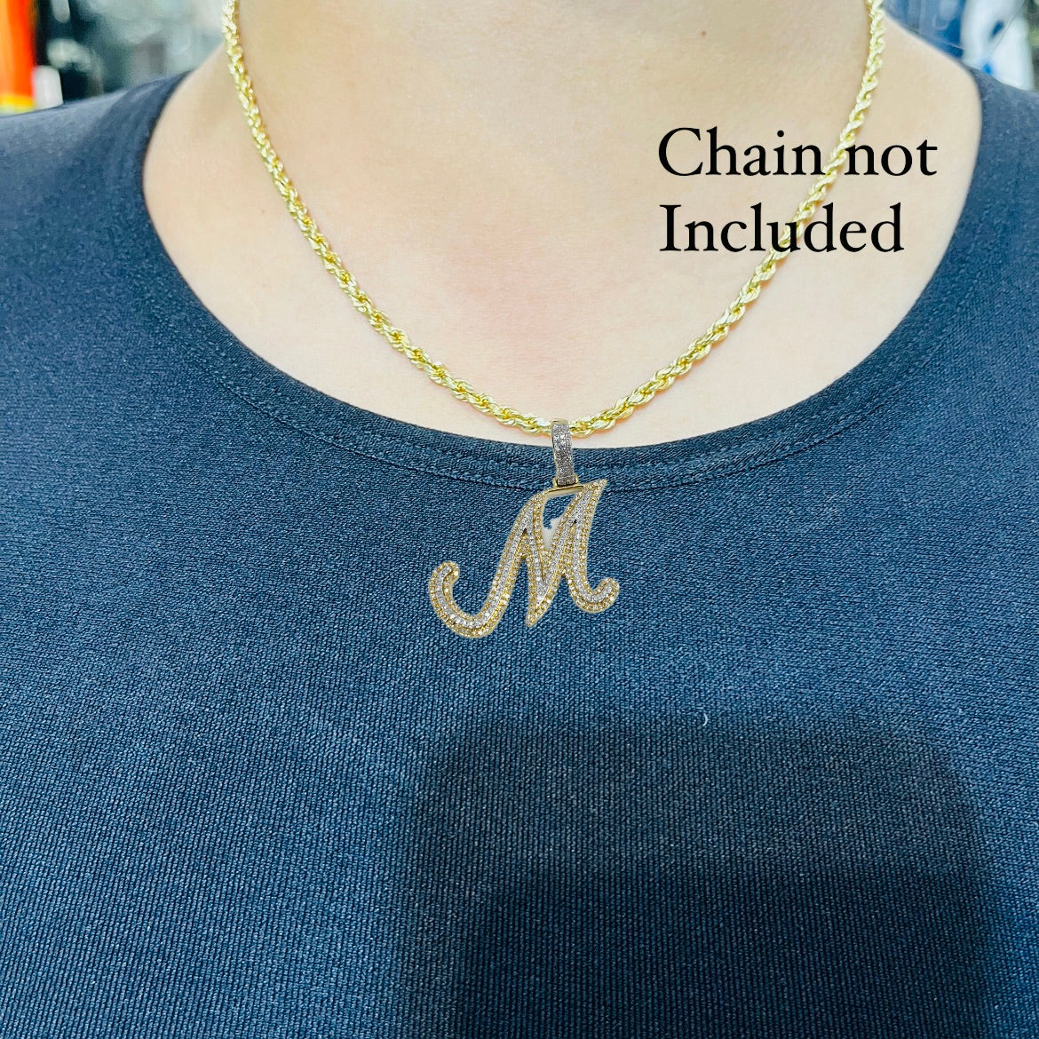 10K Gold Two Tone Diamond Initial Pendant