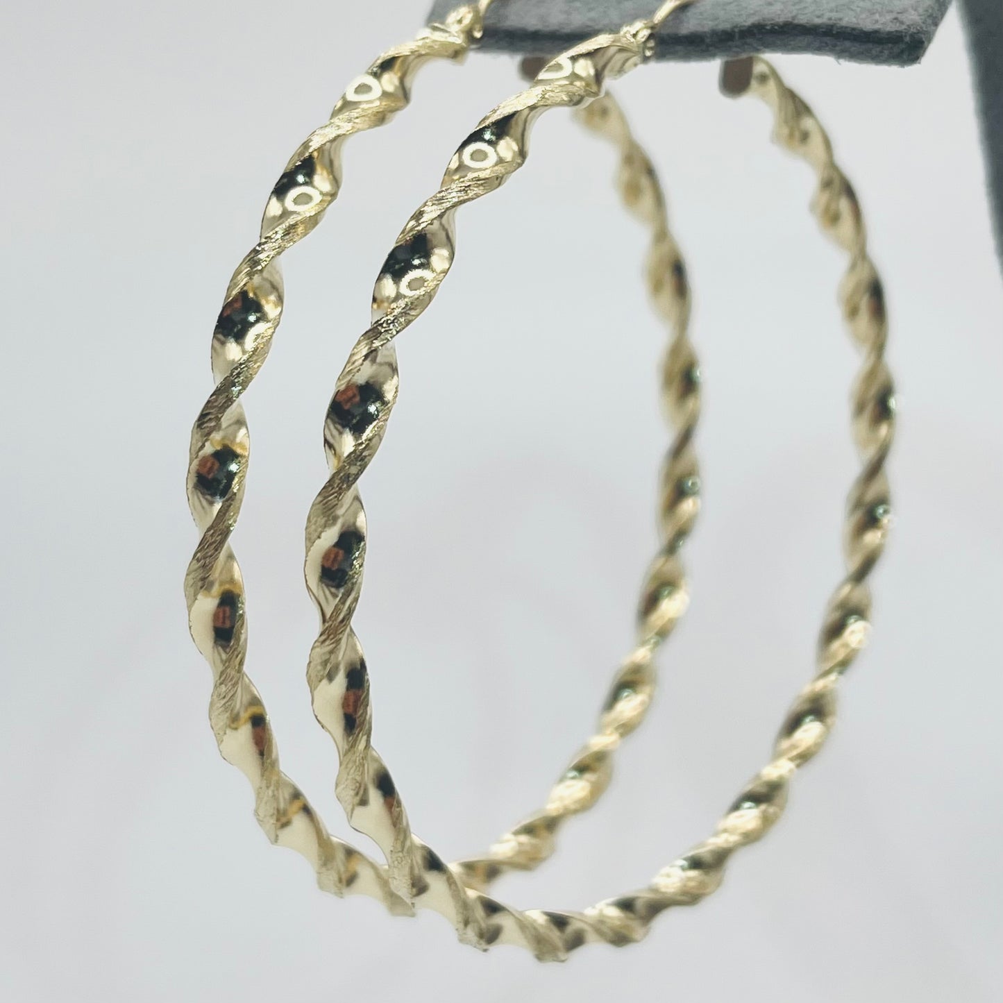 10 Karat Gold 3.3mm Twist Hoops 2.4" Earrings