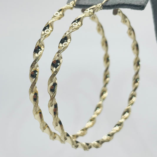 10 Karat Gold 3.3mm Twist Hoops 2.4" Earrings