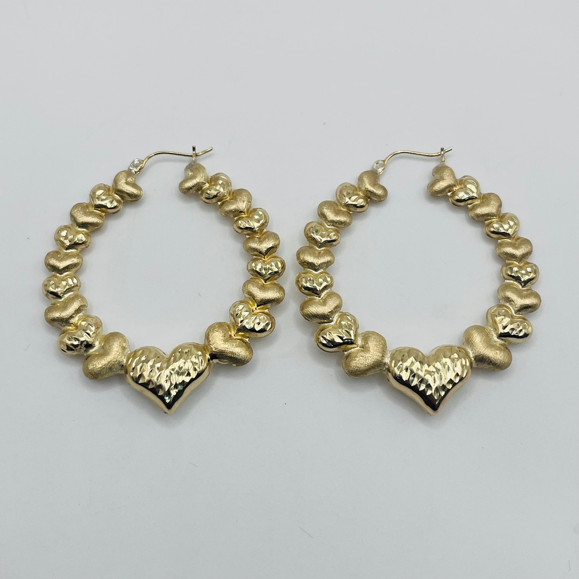 10 Karat Multi Heart Hoop Earrings (1.8")
