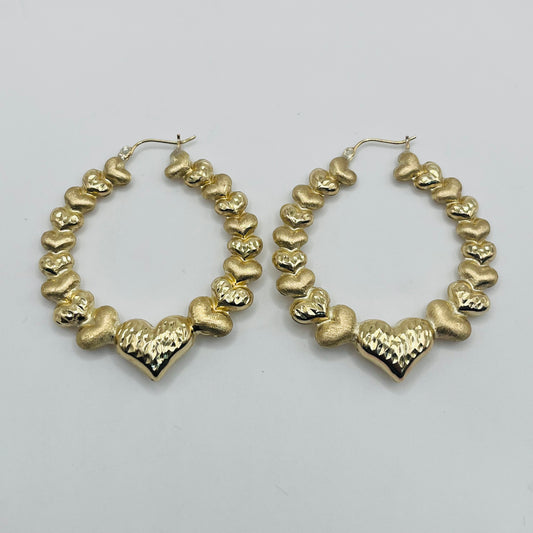10 Karat Multi Heart Hoop Earrings (1.8")