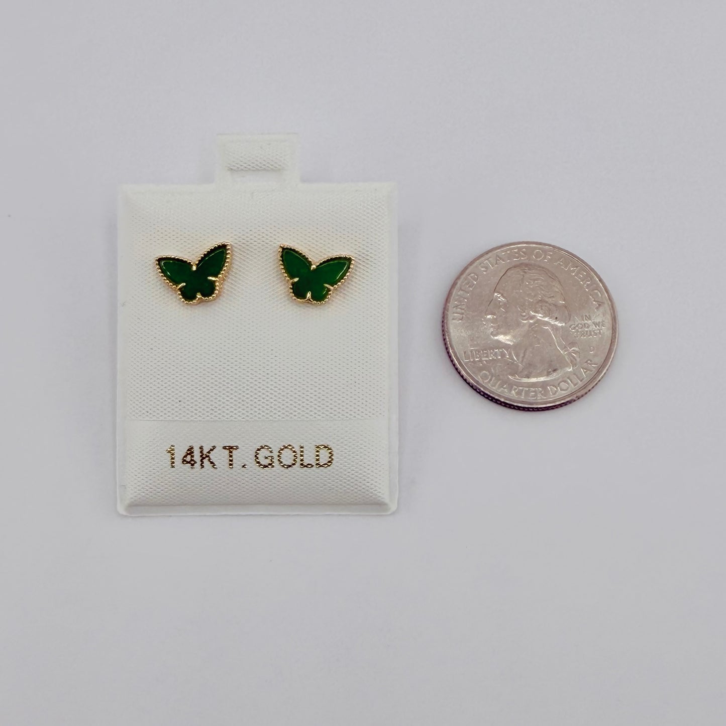 14k Gold Jade Butterfly Earrings