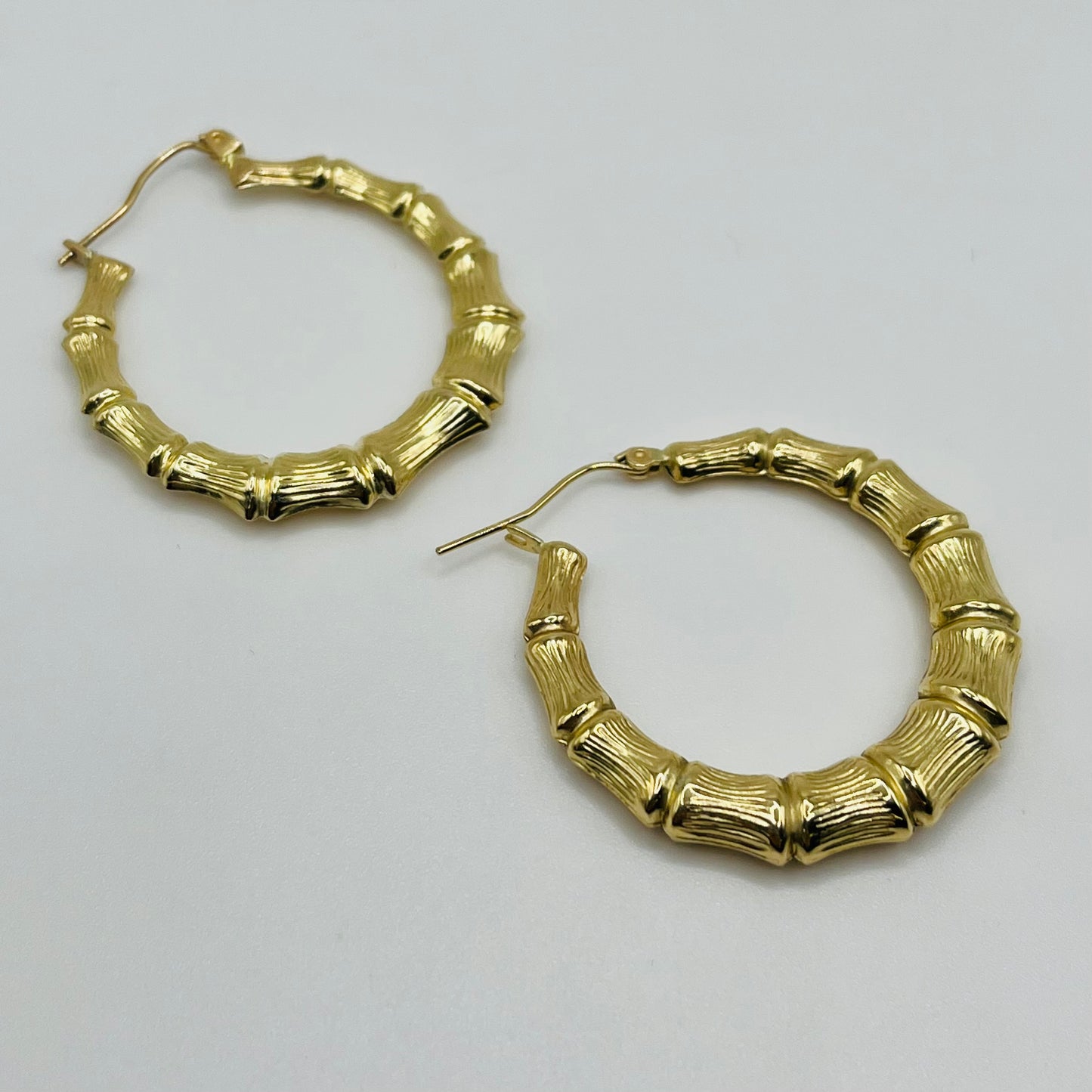 10K Gold Bamboo Hoop Earrings (1.4in)