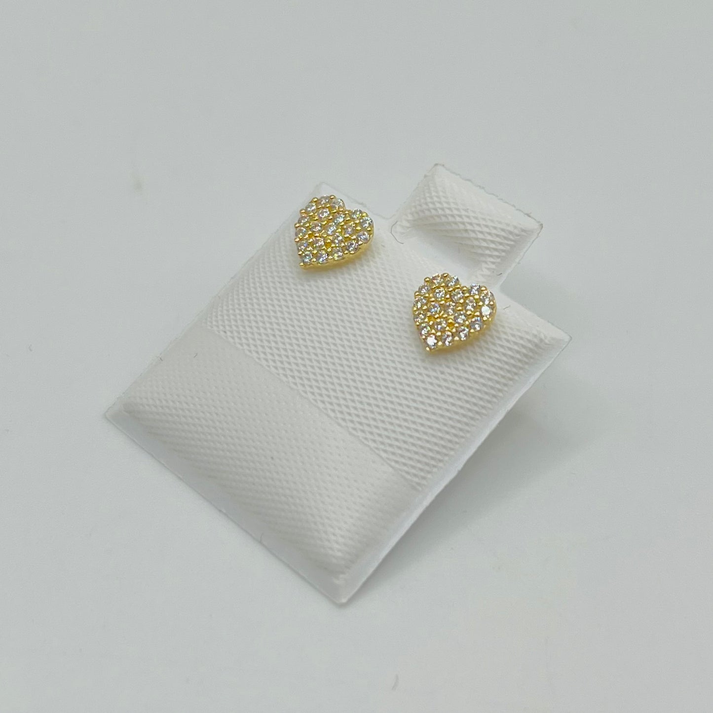 10k Gold White Mini Heart Earrings Cz (Screwback)