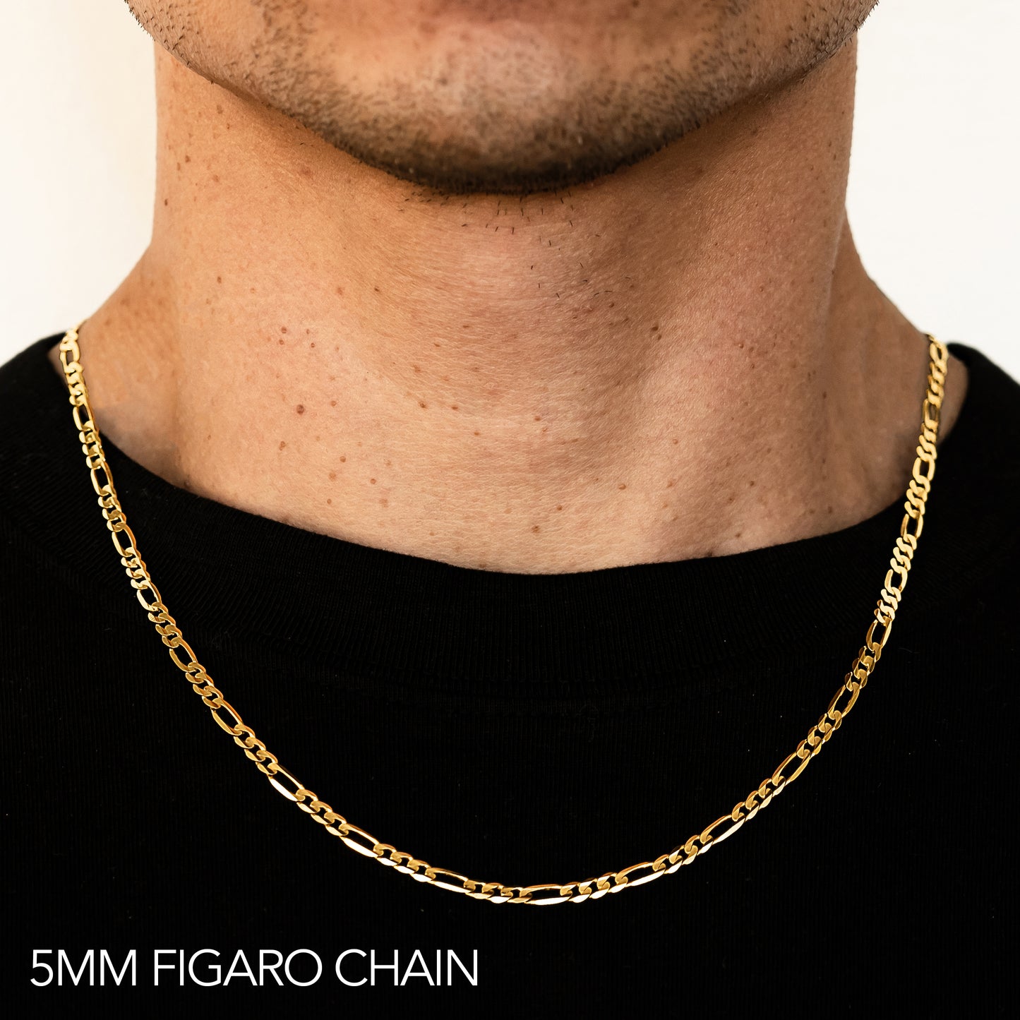 14K GOLD 5MM HOLLOW FIGARO CHAIN