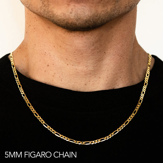 14K GOLD 5MM HOLLOW FIGARO CHAIN