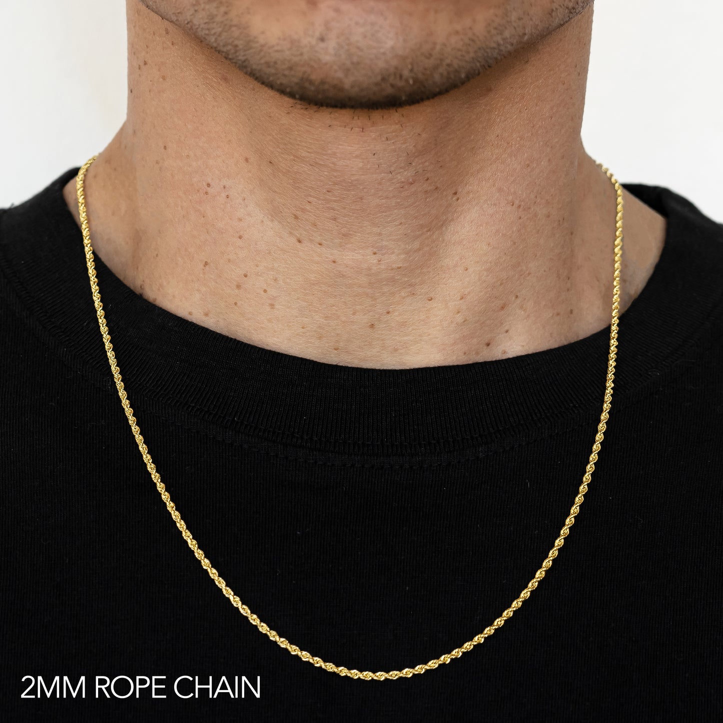 14K GOLD SOLID 2MM DC ROPE CHAIN