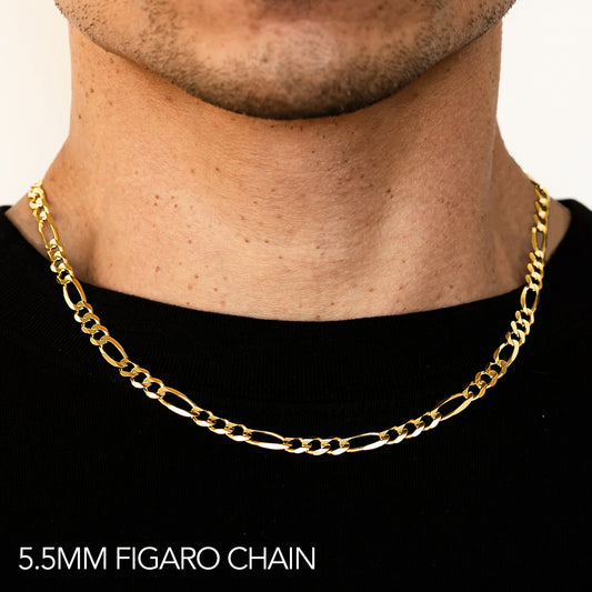 14K GOLD 5.5MM SOLID FIGARO CHAIN
