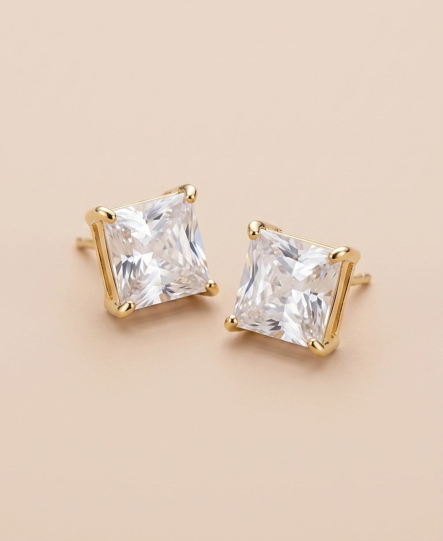 14K Gold Princess Cut Studs