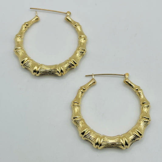 14 Karat Gold Bamboo Hoops 1.7"