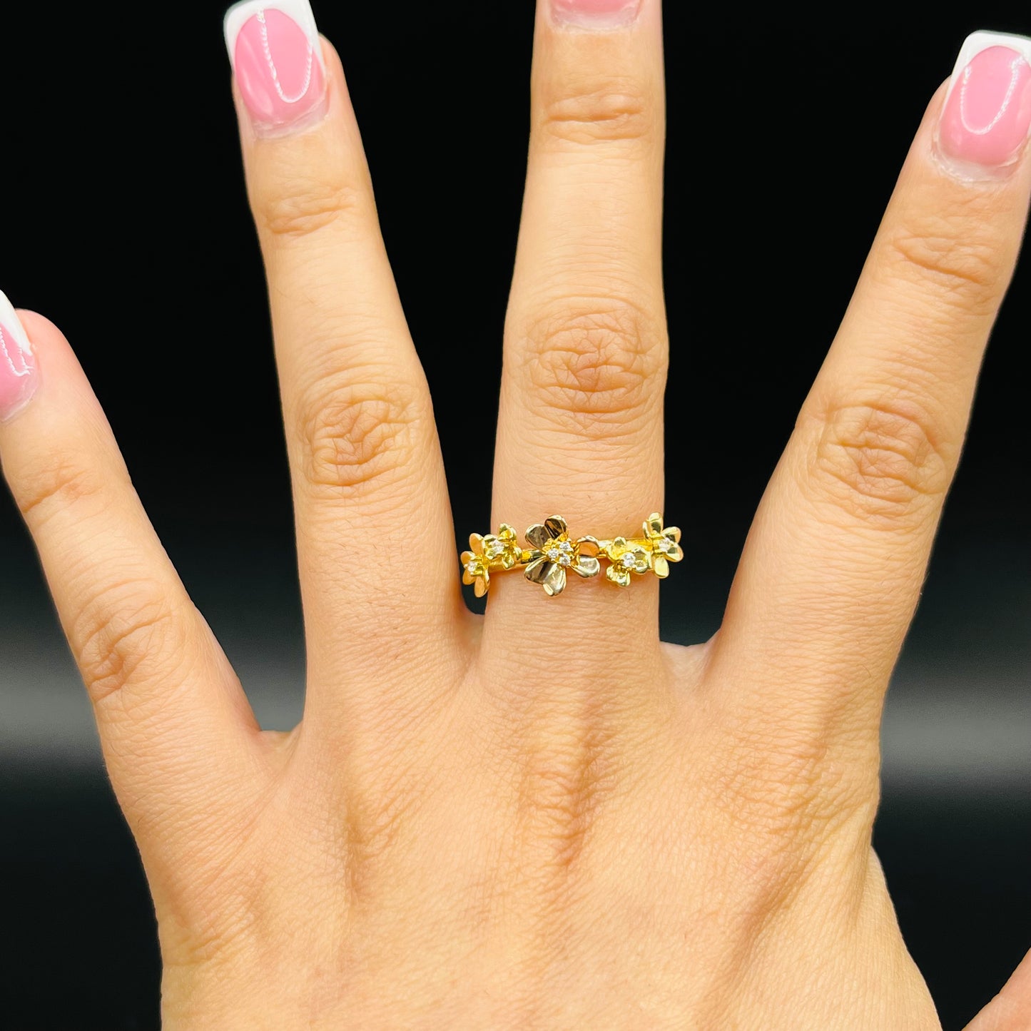 10K Gold Tri Color Flower CZ Ring