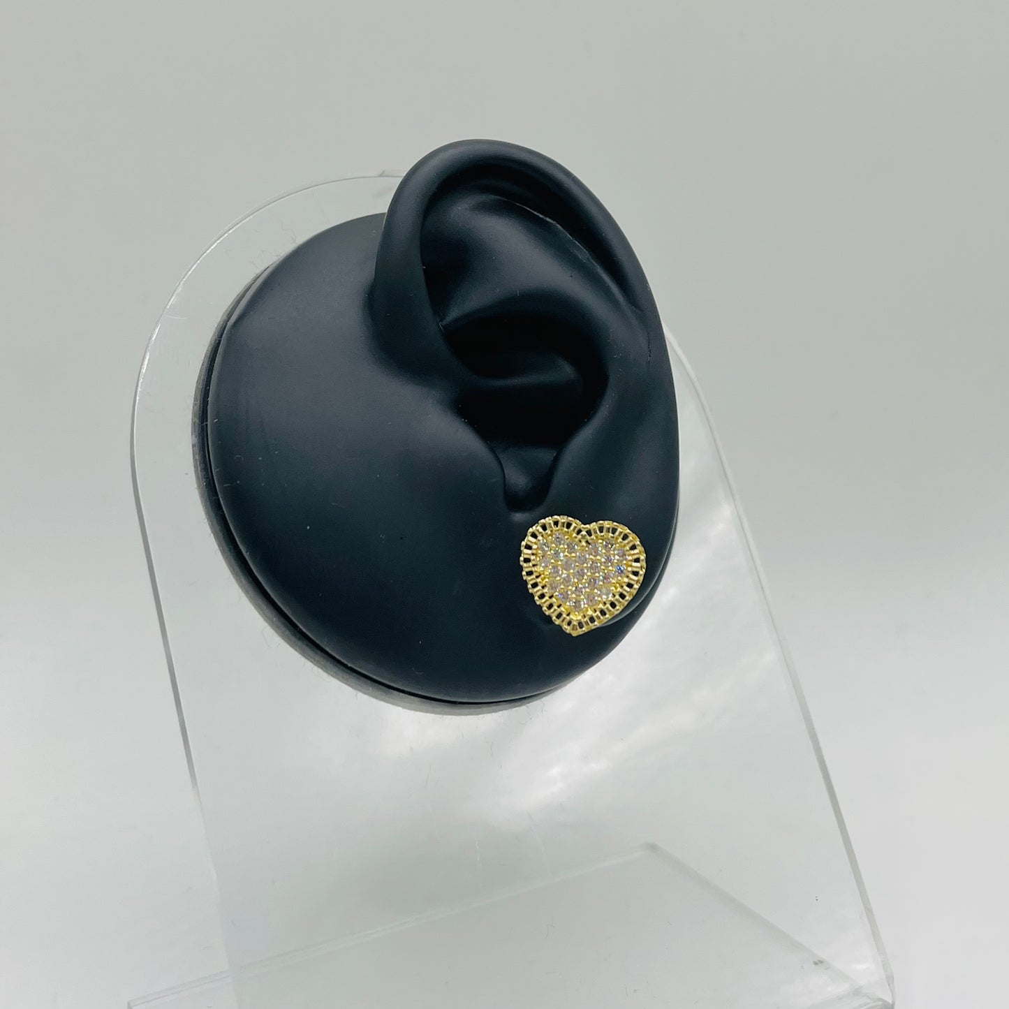 10K Gold Flat RX Heart Earrings with CZ White (Screwback)