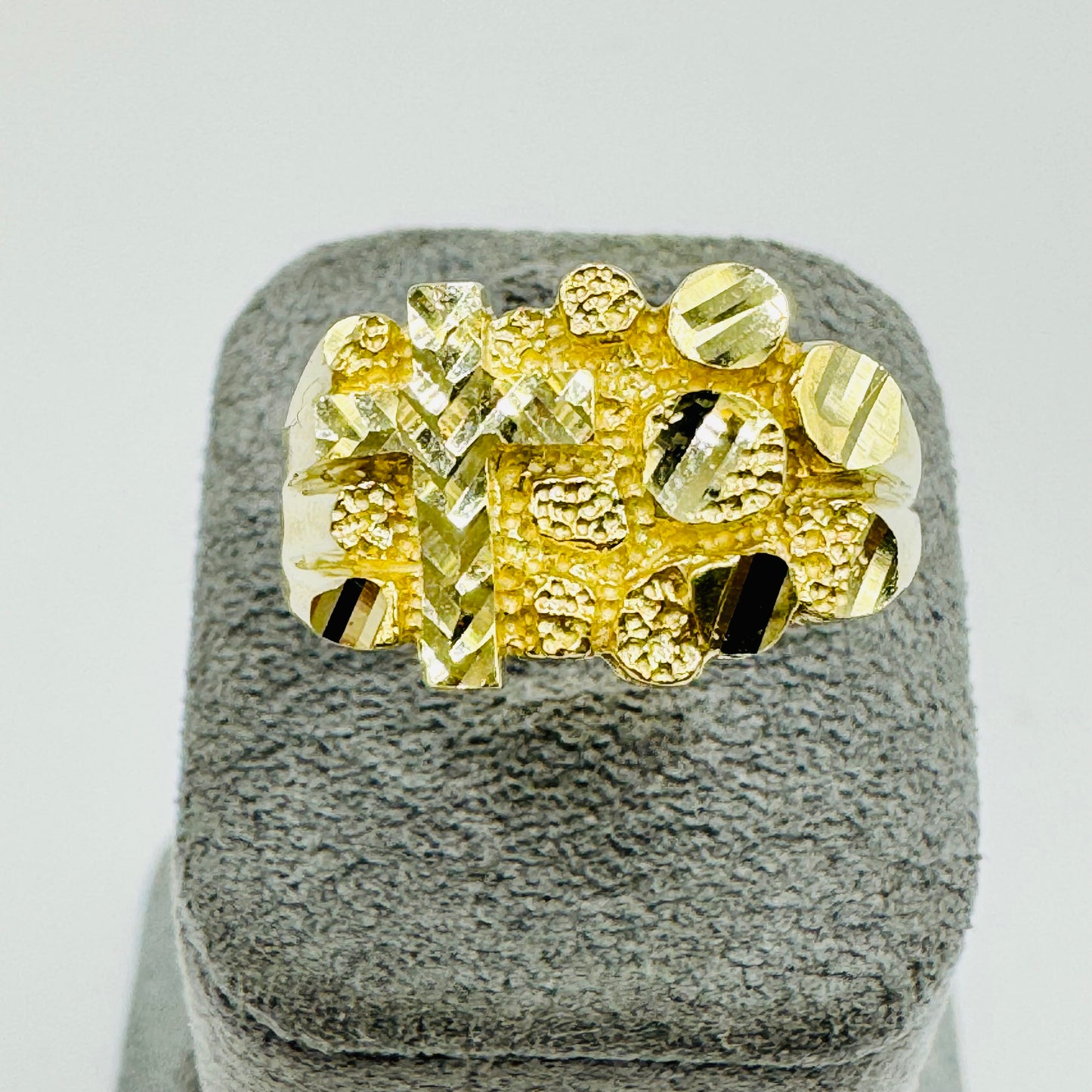 10K Gold Nugget Ring with Cross
