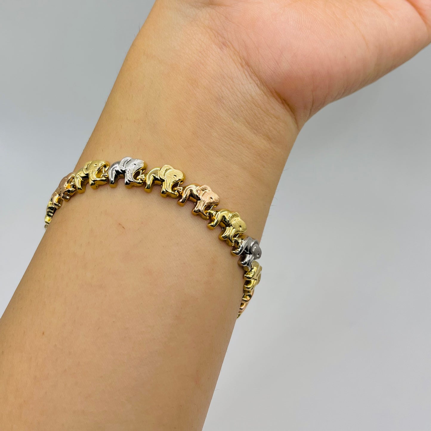 14K Gold Tri-Color Elephant Bracelet