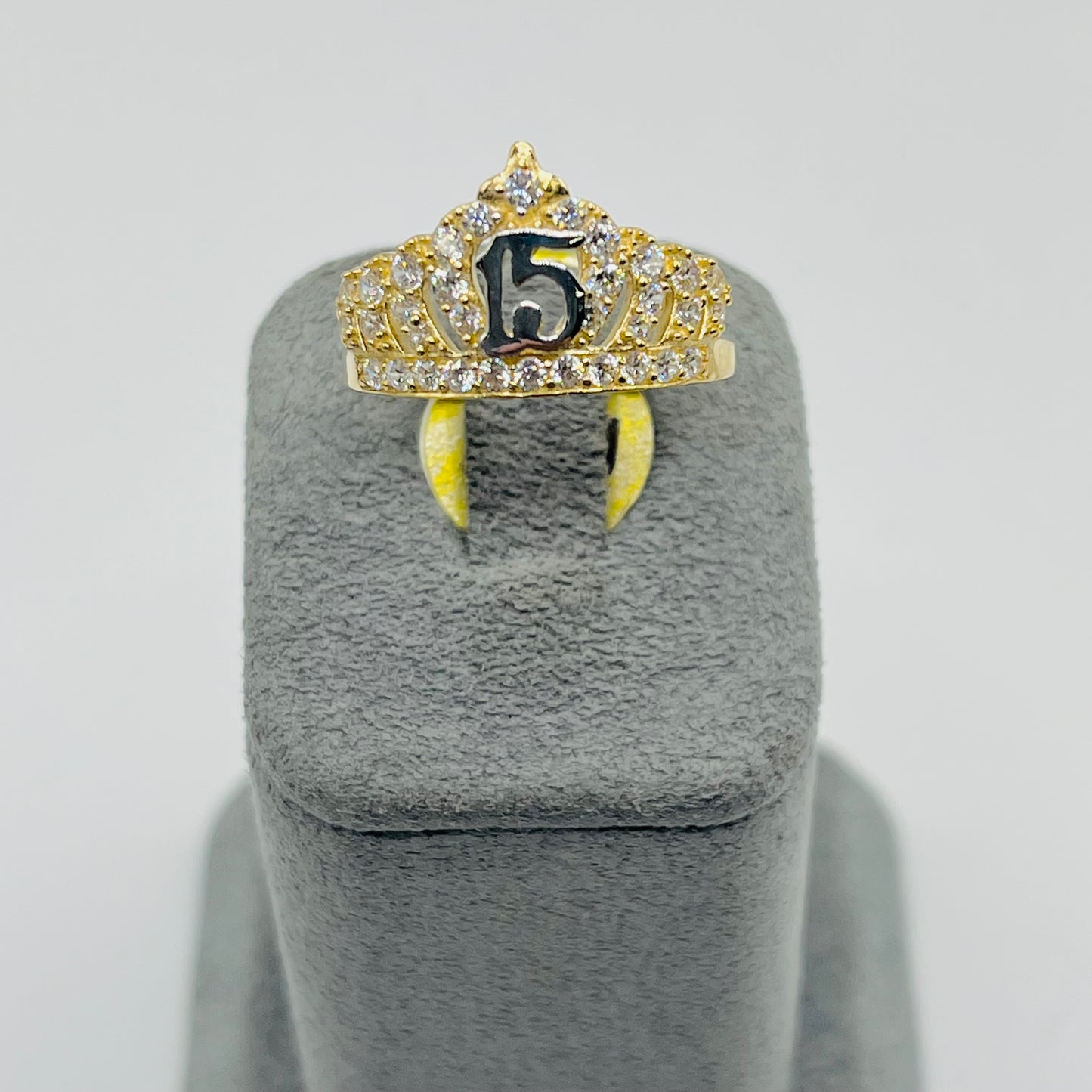 14K Gold CZ Quince Crown Ring