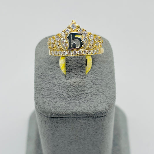 14K Gold CZ Quince Crown Ring