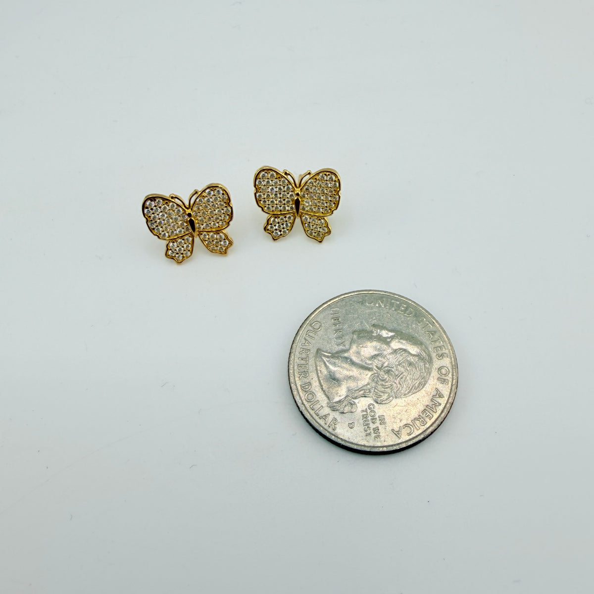 10K Gold CZ Charming Butterfly Earrings