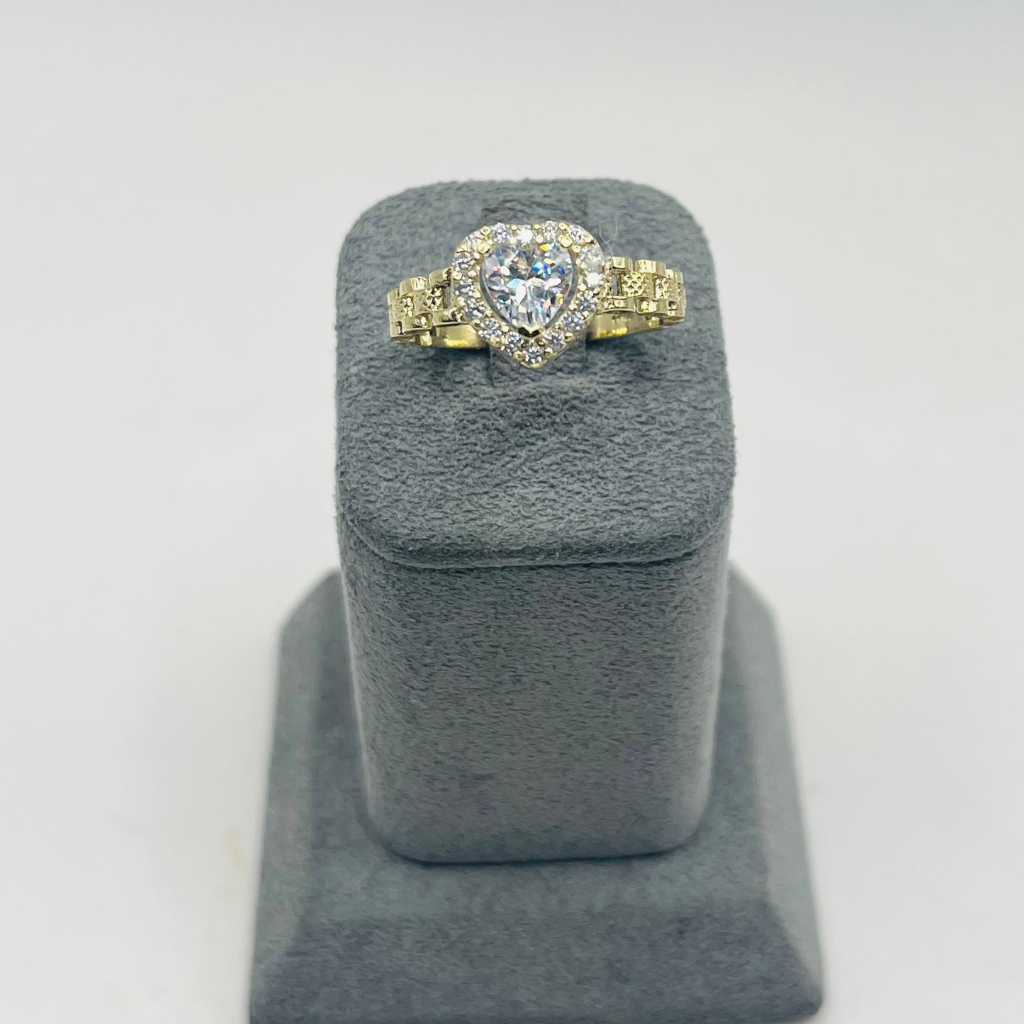 10k Gold CZ Heart White Birthstone RX Ring