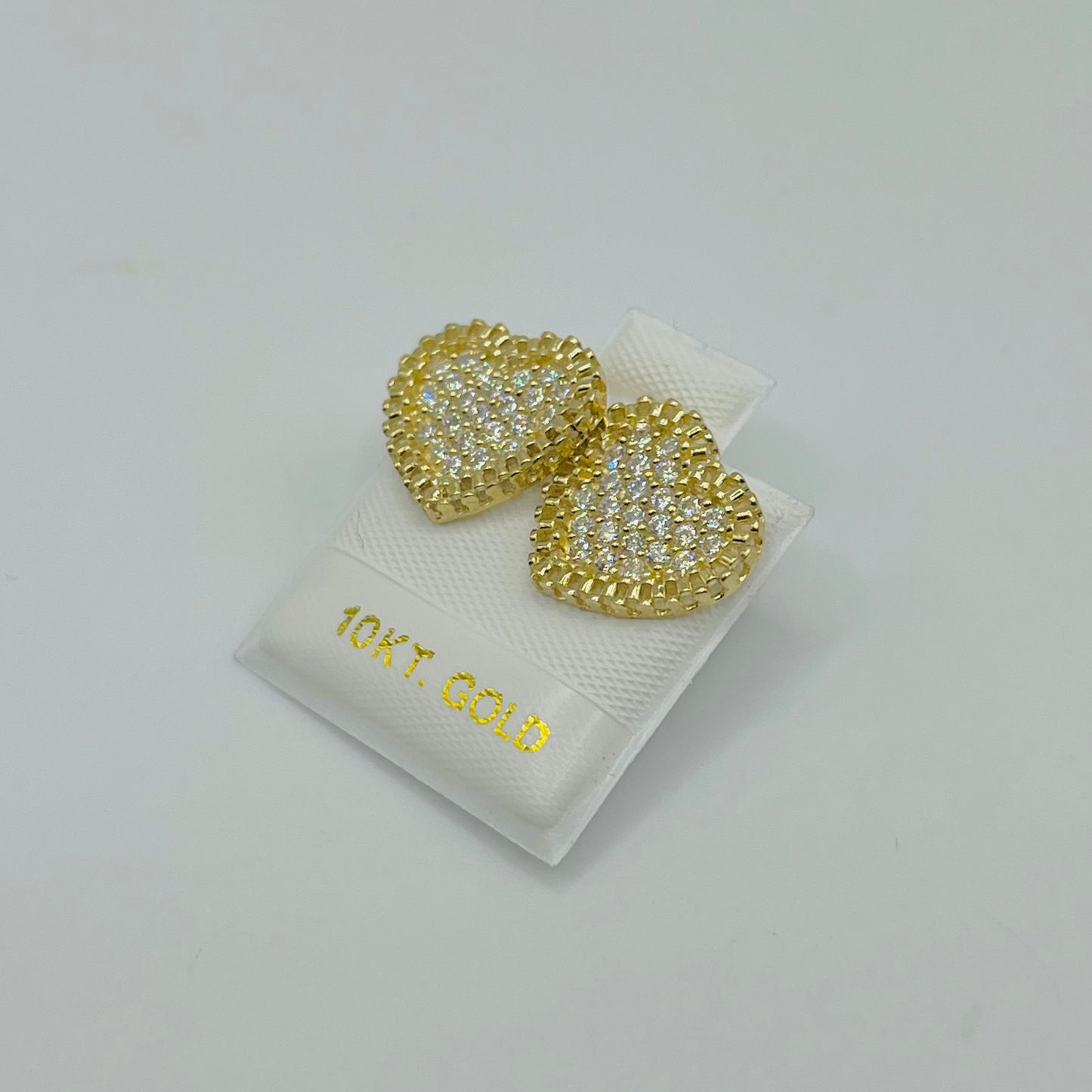 10K Gold Flat RX Heart Earrings with CZ White (Screwback)
