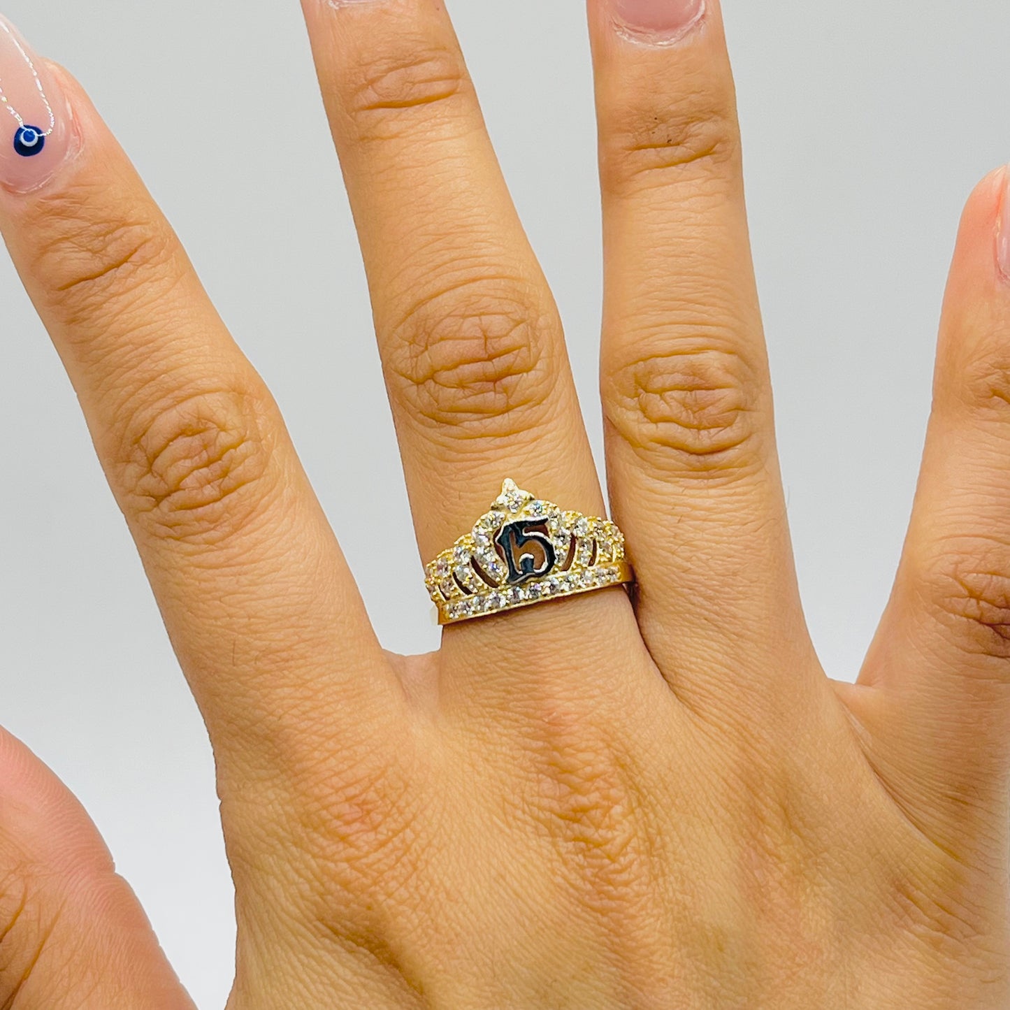 14K Gold CZ Quince Crown Ring