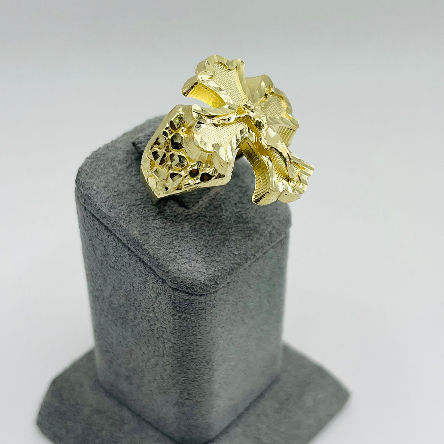 10k Gold Royal Cross with Jesus Nugget Ring (Large)