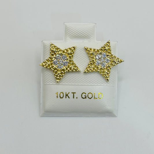 10K Gold CZ Star with RX Border Earrings