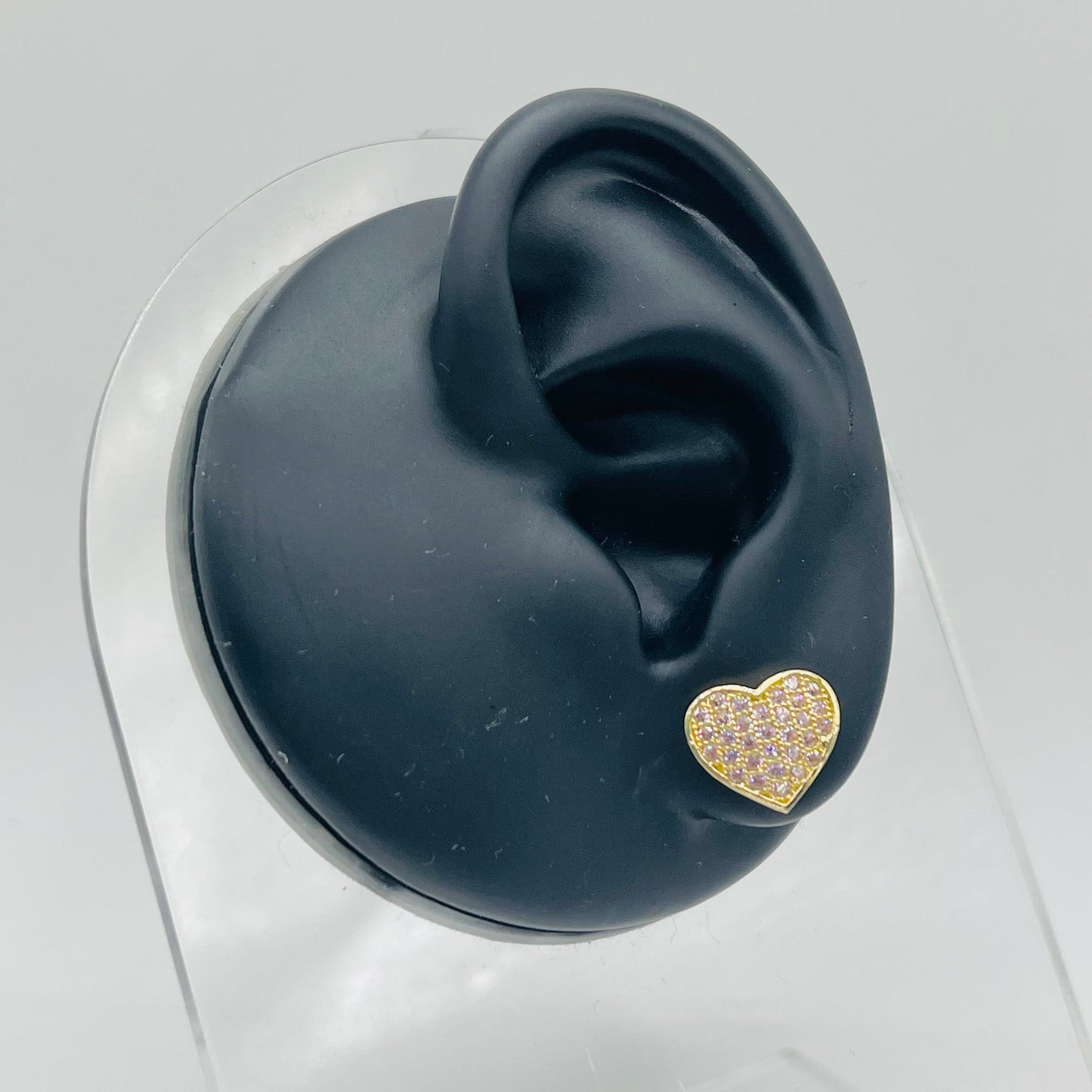 10K Gold Domed Pink Heart Earrings | Face Size: 10mm