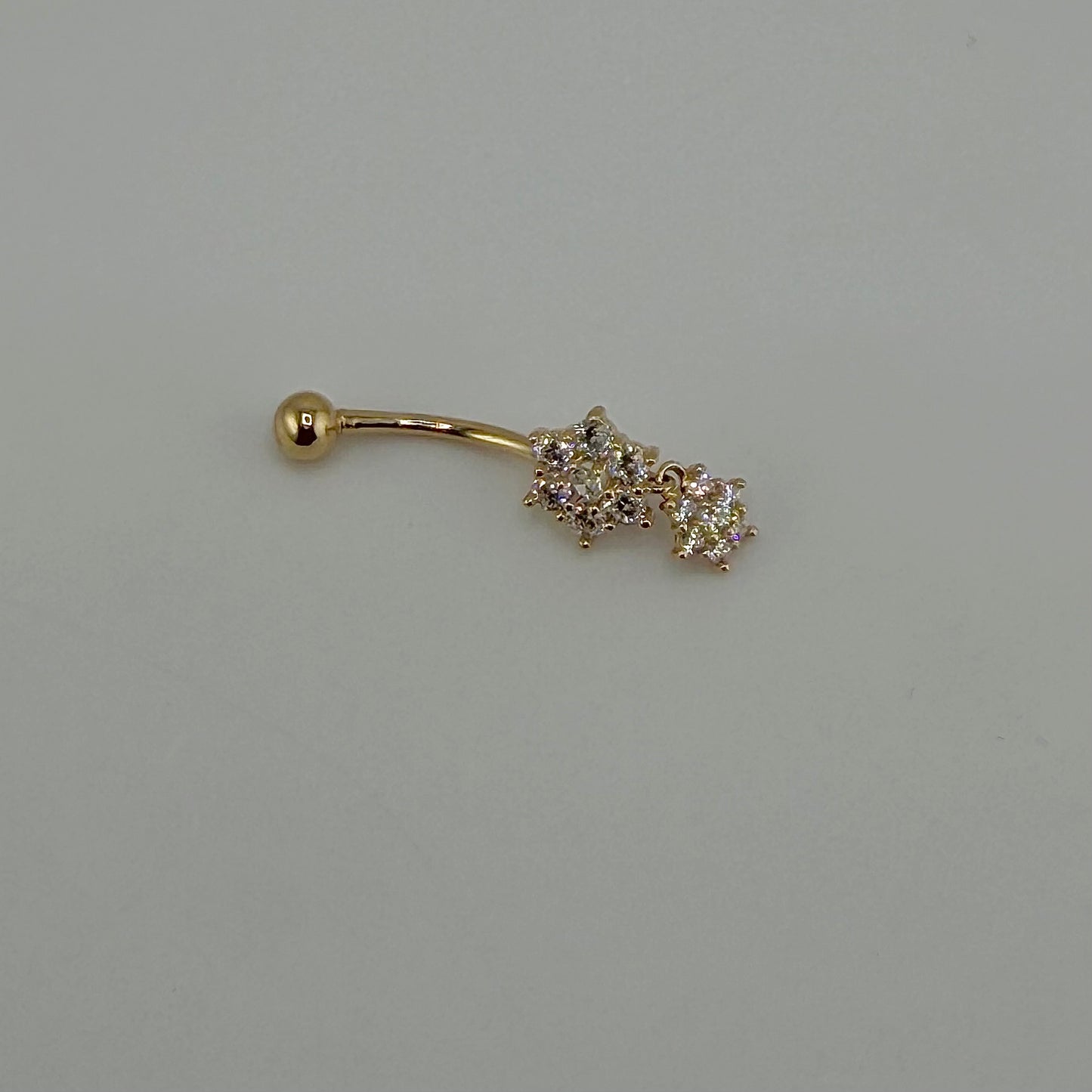 14k Gold Cz Blossom Stacked Belly Ring