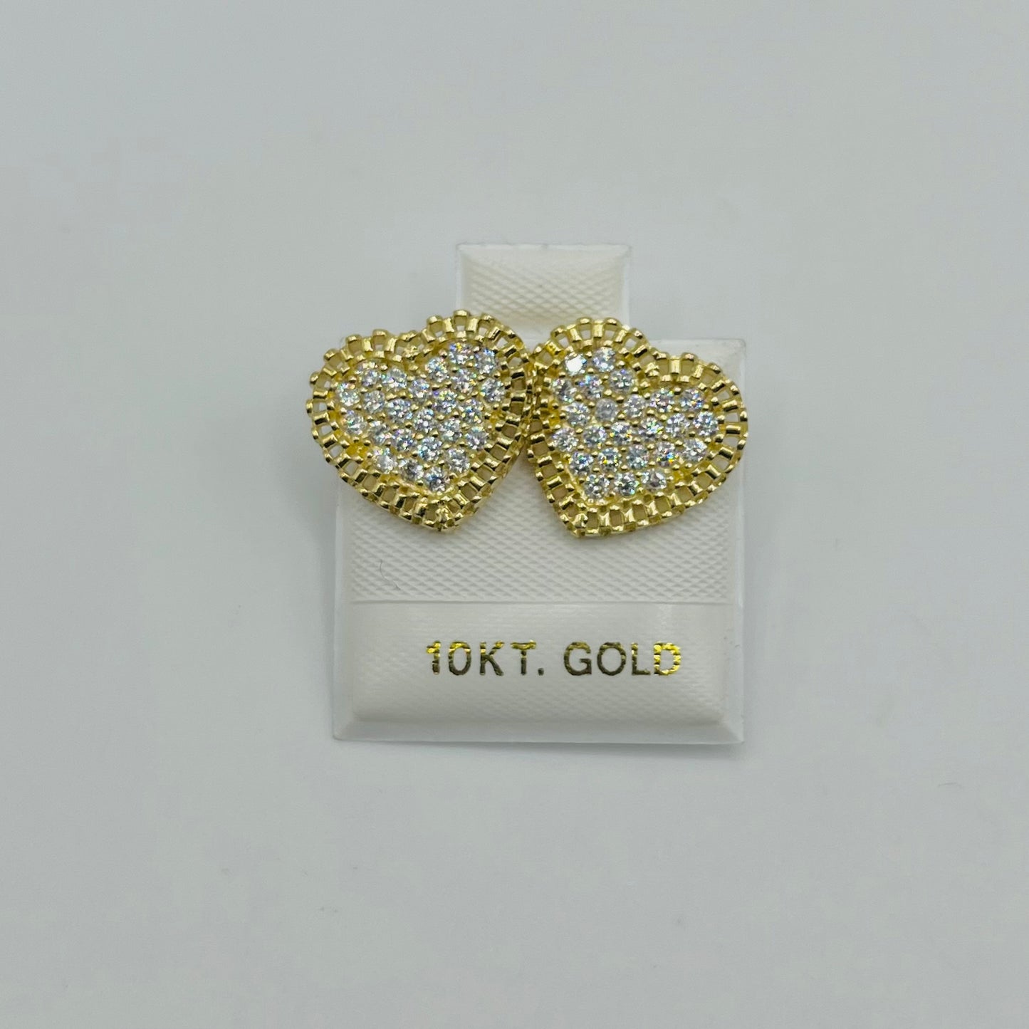10K Gold Flat RX Heart Earrings with CZ White (Screwback)