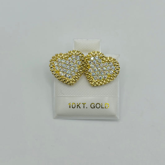 10K Gold Flat RX Heart Earrings with CZ White (Screwback)