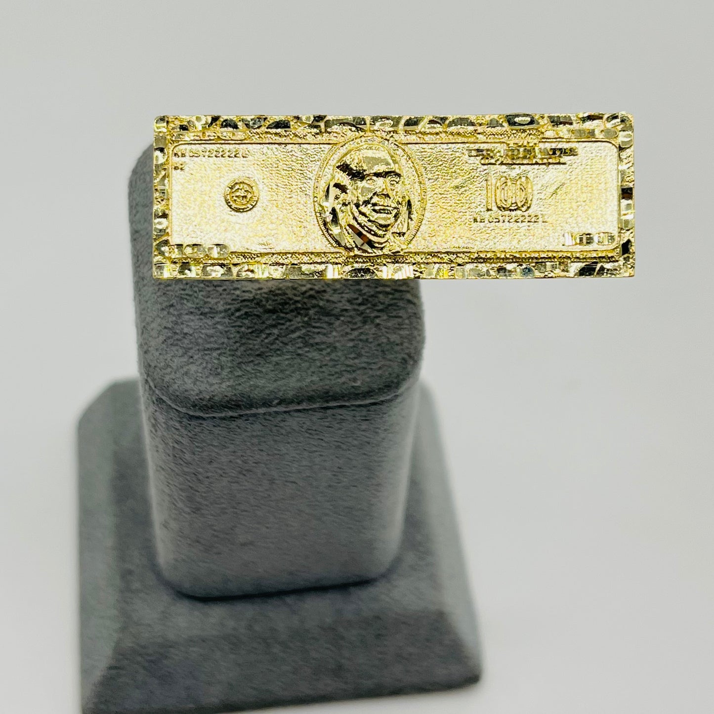 10k Gold Nugget Style 100 Bill Two- Finger Ring