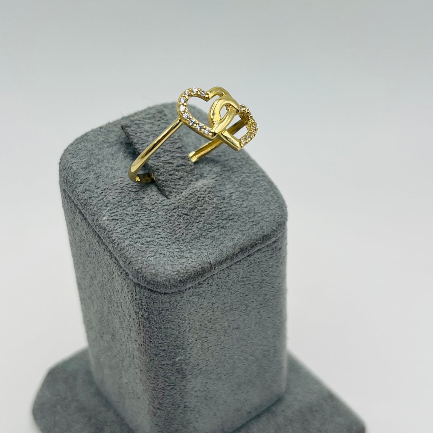 14k Gold CZ Double Heart Ring