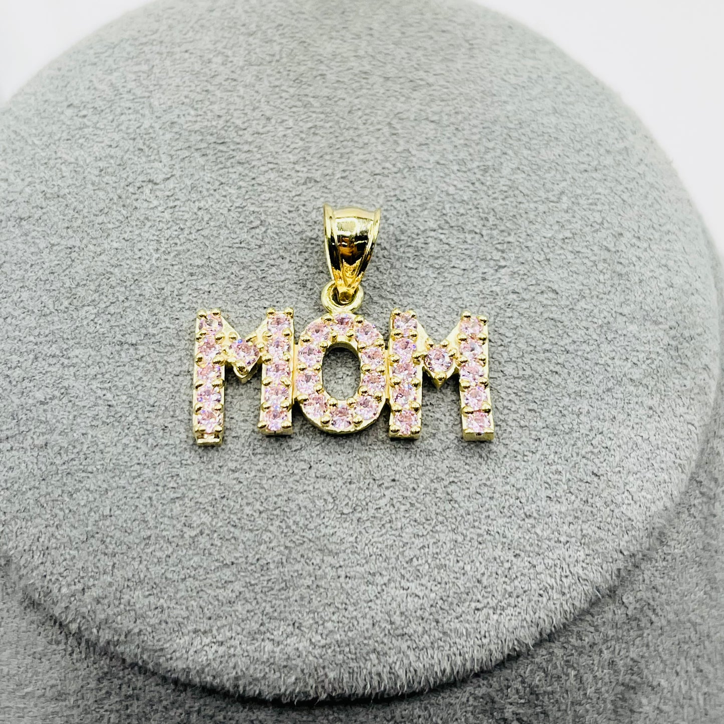 10K Gold Pink CZ MOM charm