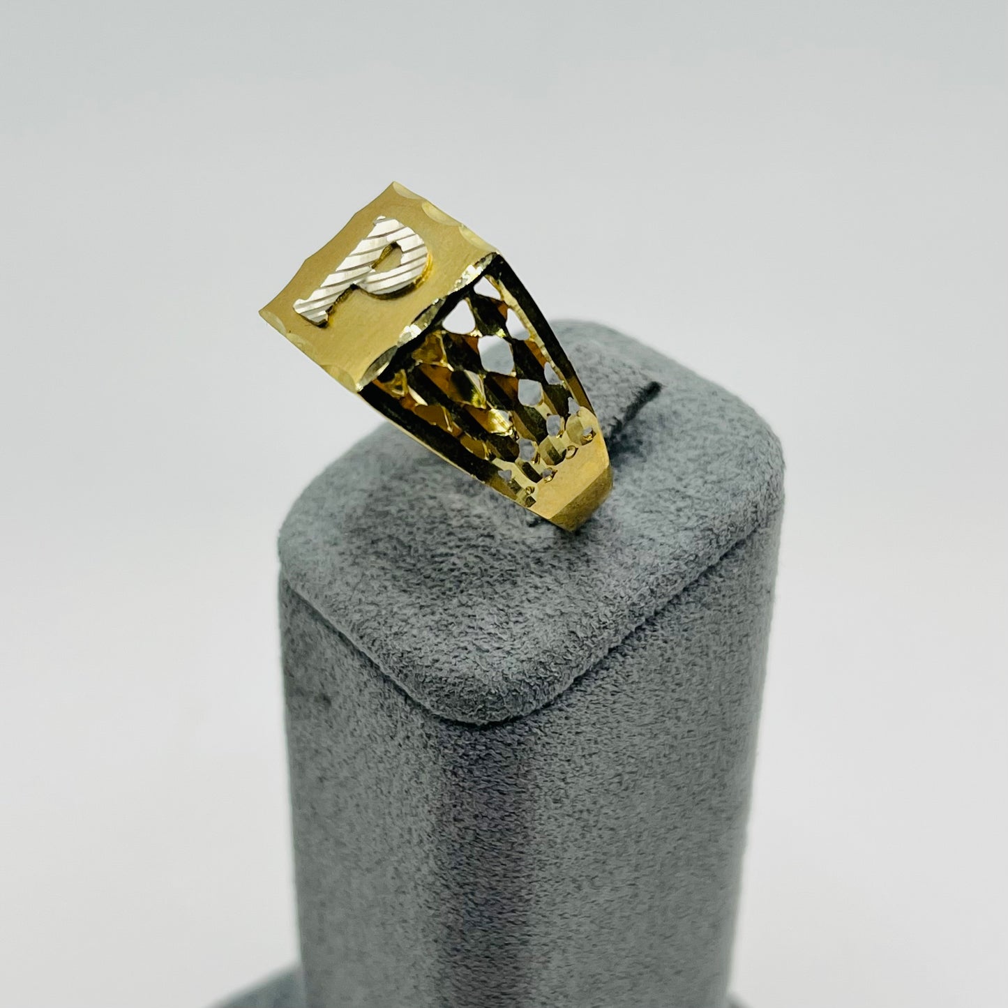 10K Gold Square Initial Ring (Large)