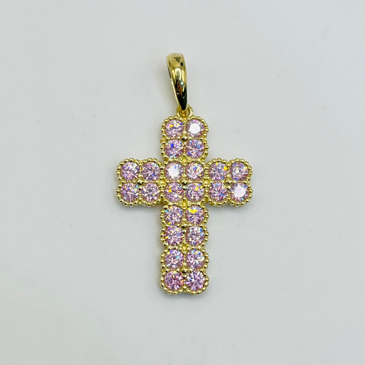 10k Gold Pink CZ Clover Cross