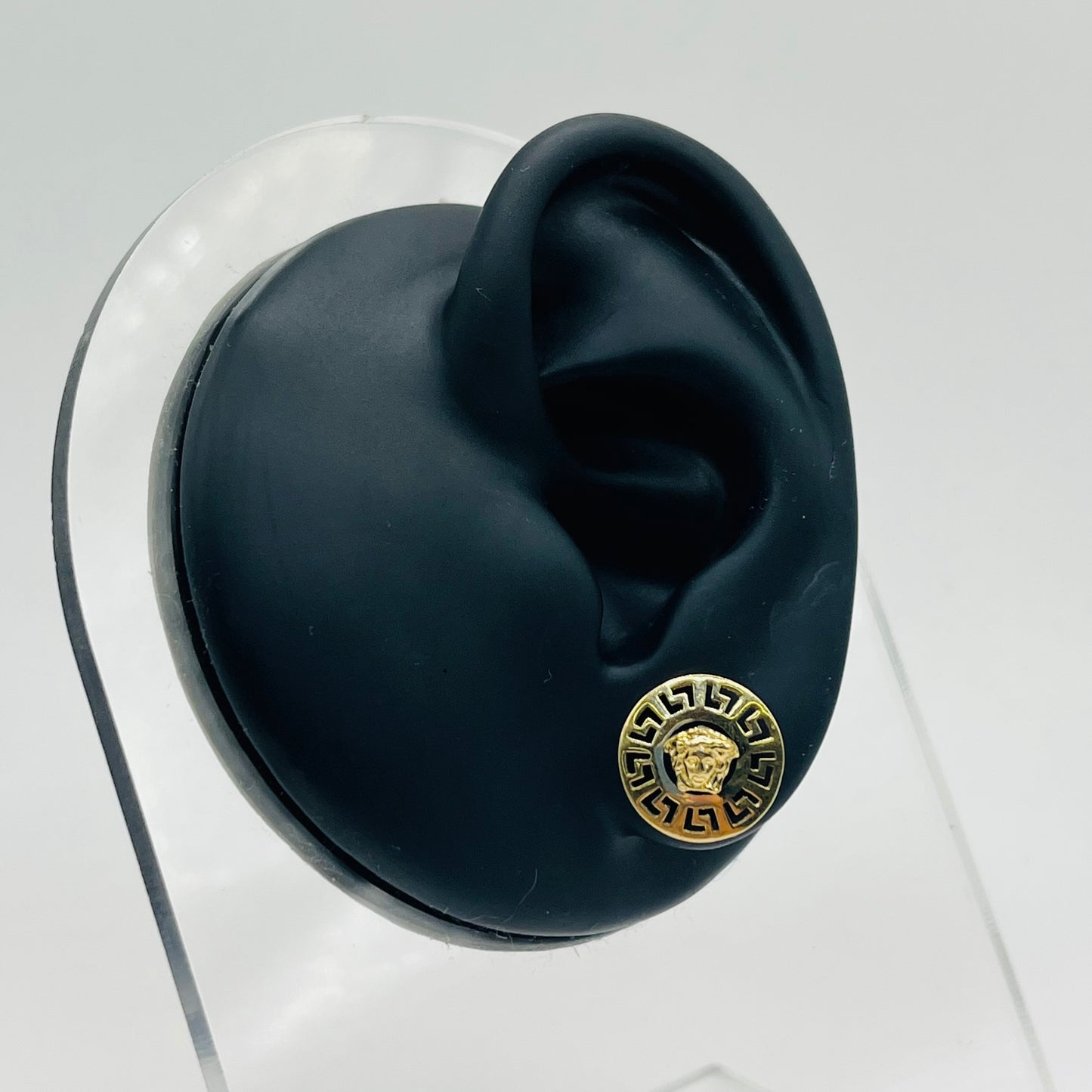 10k Gold Round Pattern Medusa Earrings