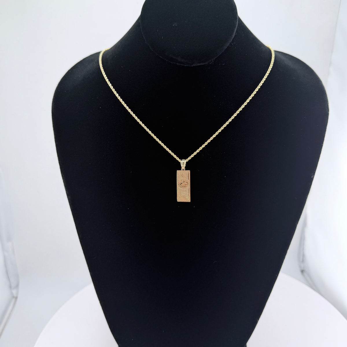 10K Gold $100 Bill Necklace charm and chain in real gold