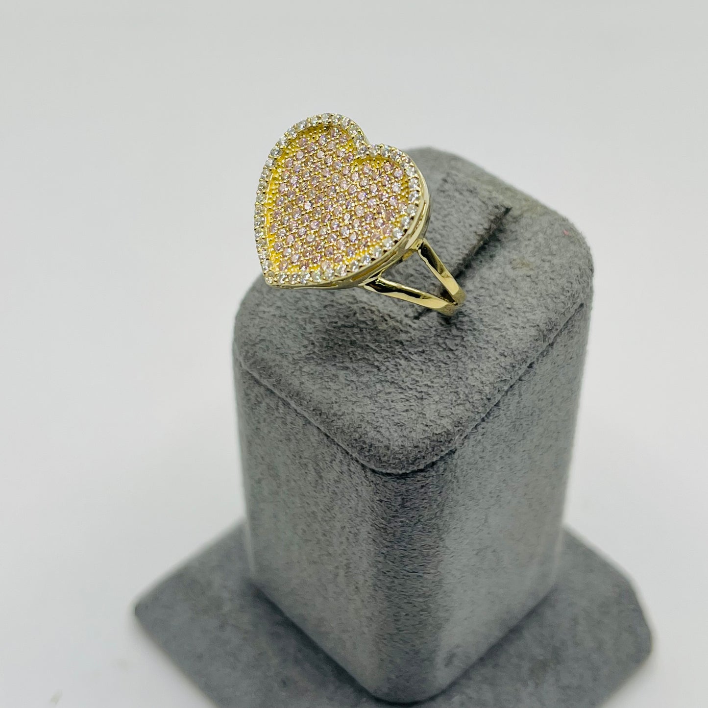 10k Gold Flat Cz Pink Heart Ring (L)